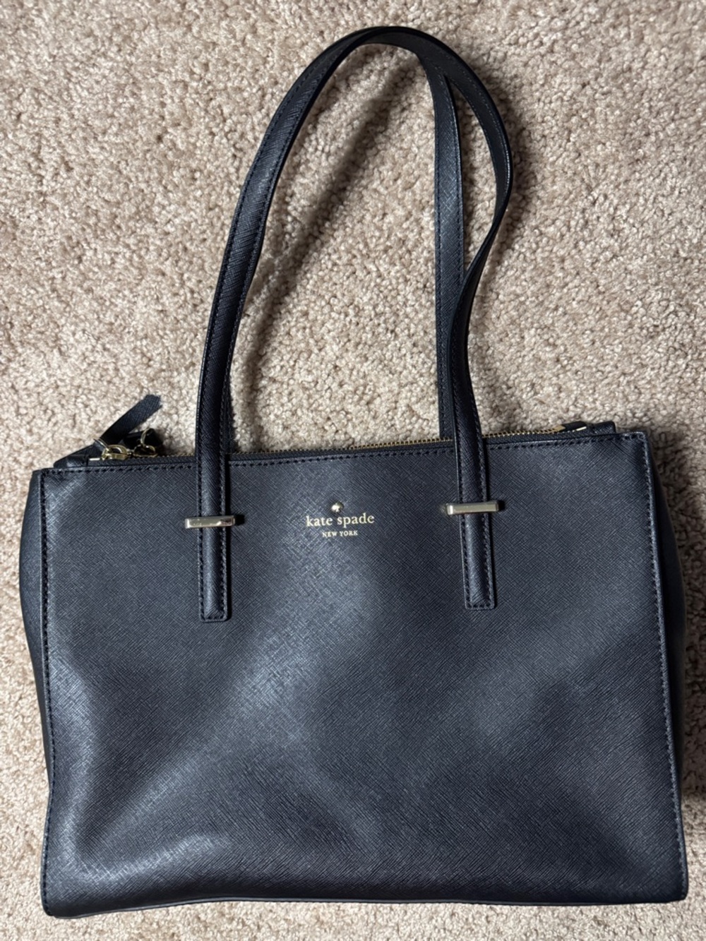 kate spade black saffiano tote with gold hardware
